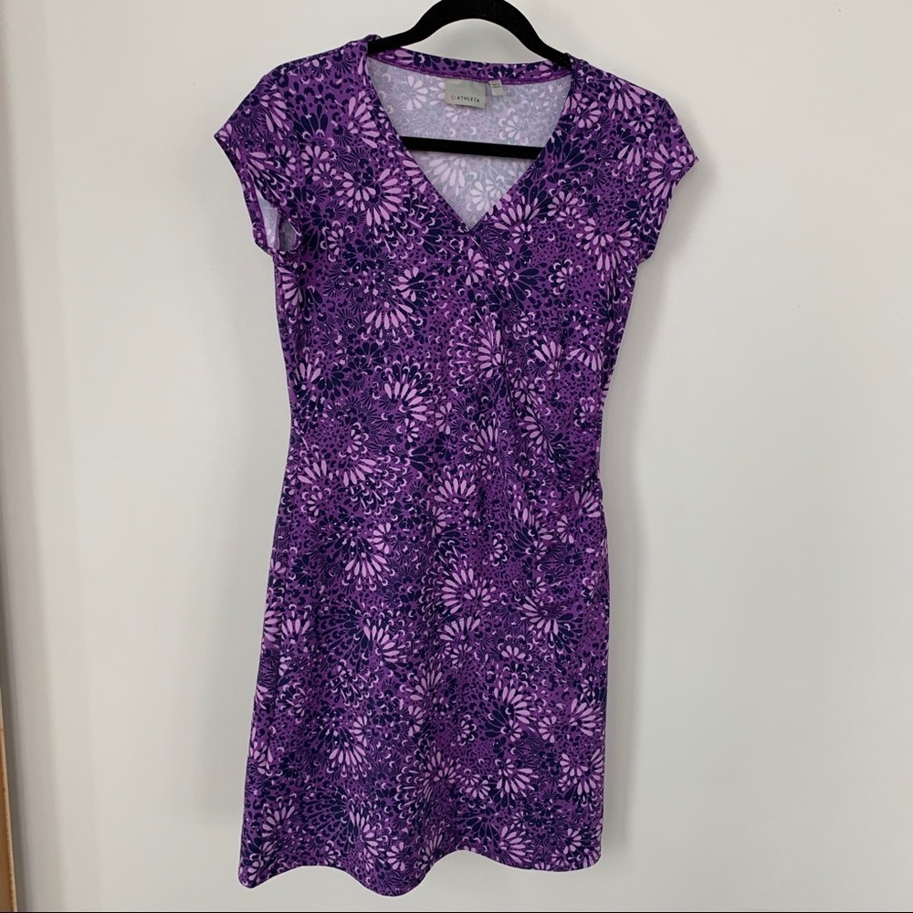 Athleta Purple V-Neck Short Sleeve‎ Dress Size XSP